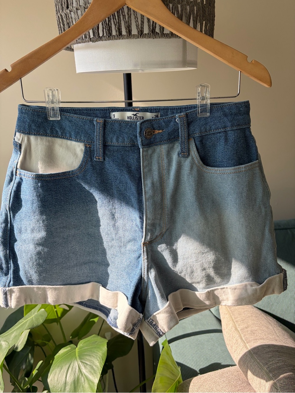 Hollister Light Blue High-Rise Mom Denim Shorts